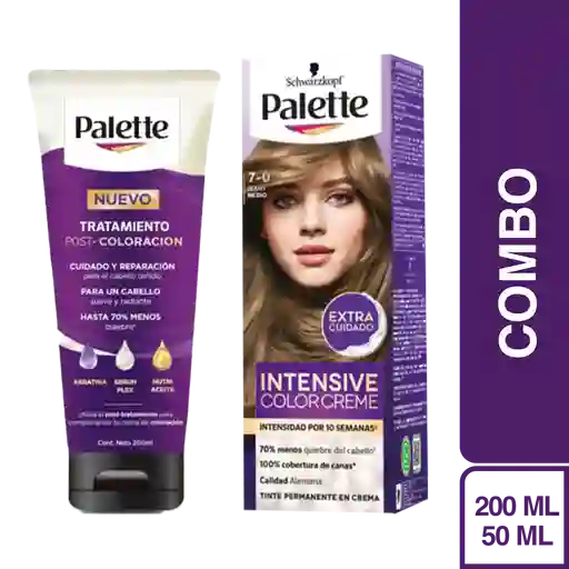Combo Tinte Palette Color Creme 7-0 Rubio Medio + Tratamiento