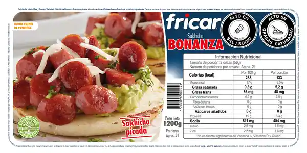 Salchicha bonanza fricar - industrial 1200gr