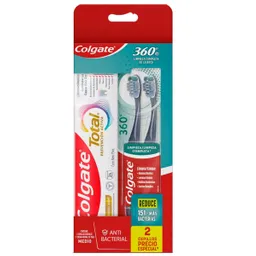 Cepillo Dental Colgate 360 Medio X 2 Und + Crema Dental Colgate Total 12 X