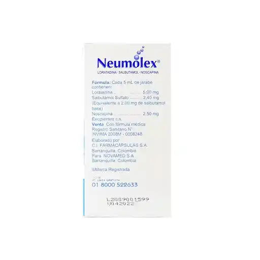 Neumolex Jarabe sin Azúcar (5 mg/ 2 mg/ 2.5 mg)