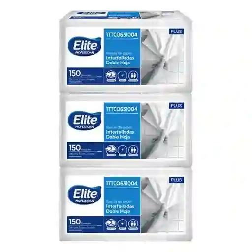 Elite Toallas de Papel Interfoliada Blanca Doble Hoja 150 Hojas