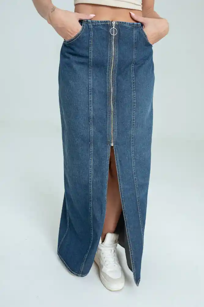 Falda Denim Midi Cierre