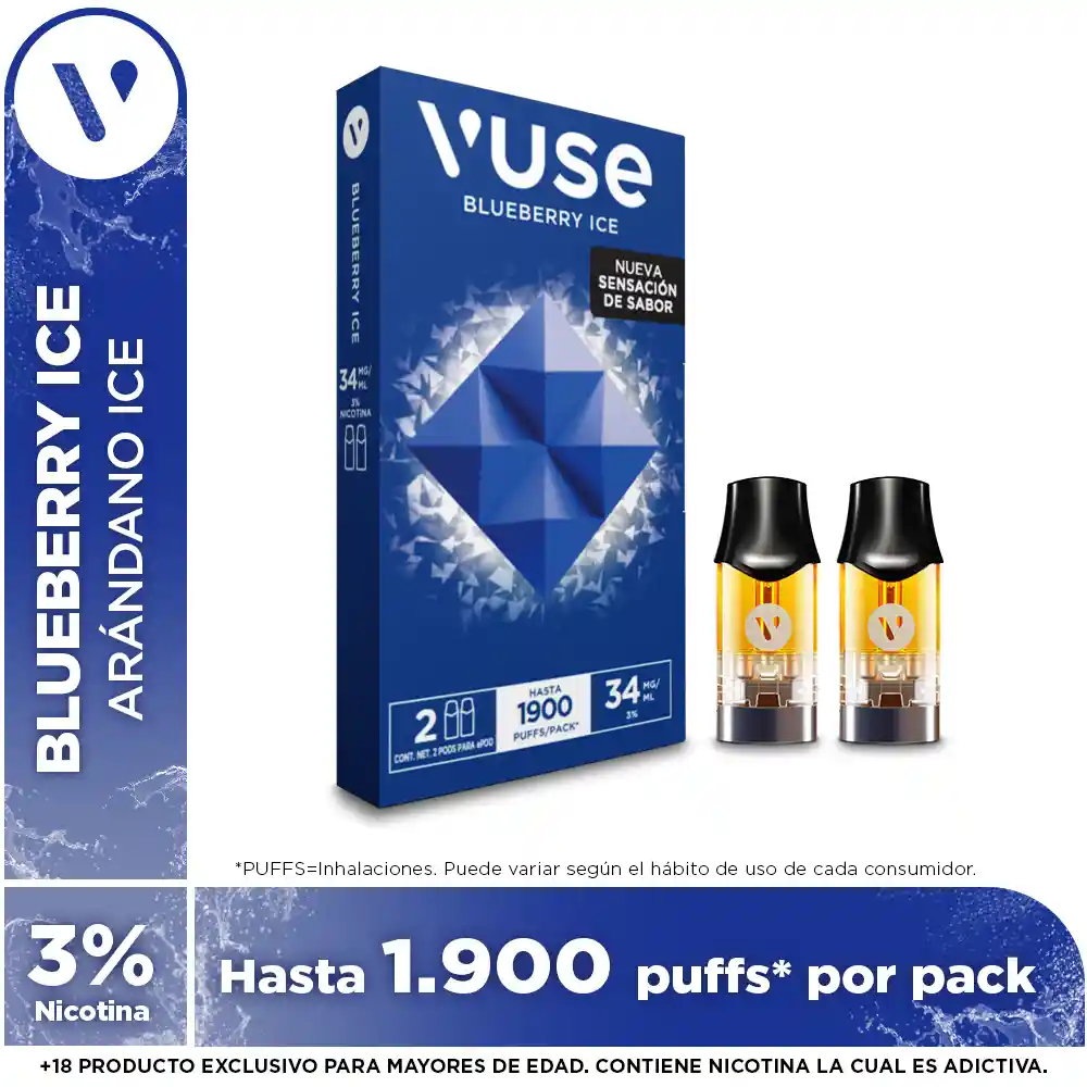 Capsulas Vuse Blueberry Ice 34Mg Paquetex2Und