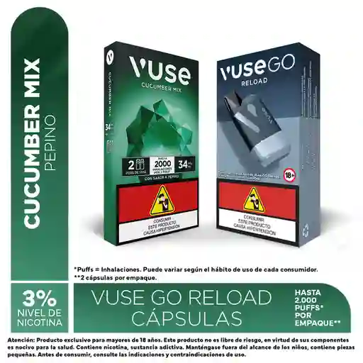 Vapeador Reload Black + Cápsula Cucumber Mix 34 mg