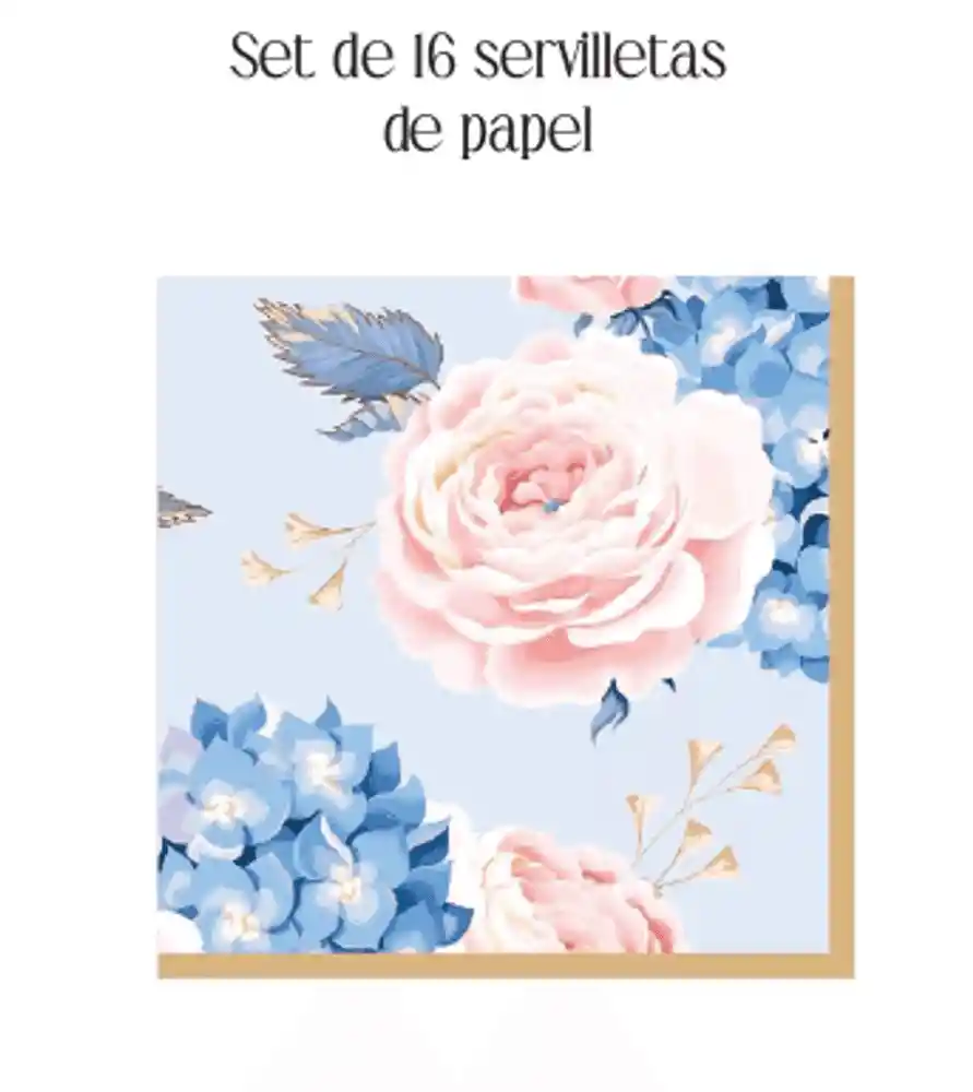 Playmart Flor Azul y Palo Rosa Servilleta 33 X 33 Cm - 18 G