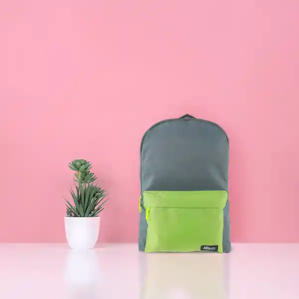 Maleta Escolar Gris y Verde Miniso