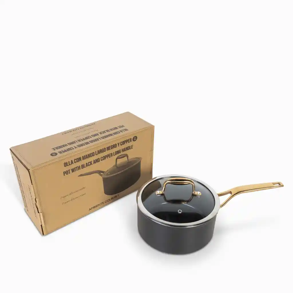 Olla Con Mango Largo Negro y Copper 20 cm Ambiente Gourmet