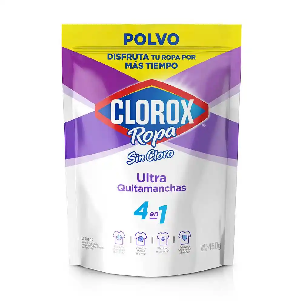 Quitamanchas Sin Cloro Clorox Ropa 4 en 1 Blanca en Polvo 450 g