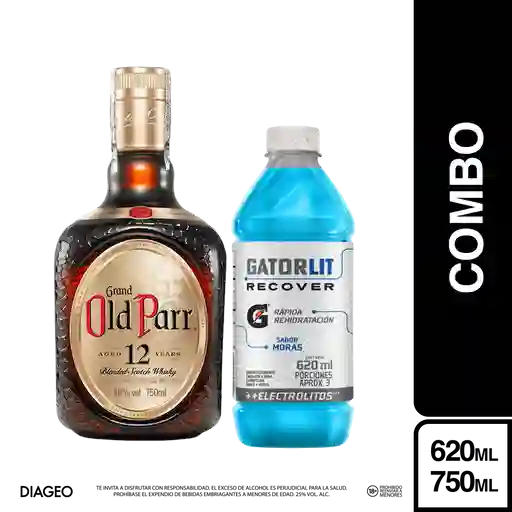 Combo Old Parr Escocés 12 Años + Gatorlit Mora 620 mL Pet