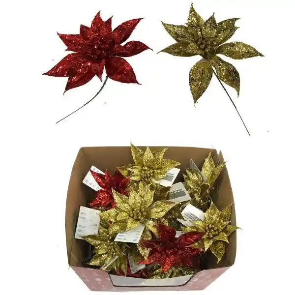 Flor Ponsetia Rojo Dorado 20 cm 831-Mxmas67-25155P Finlandek