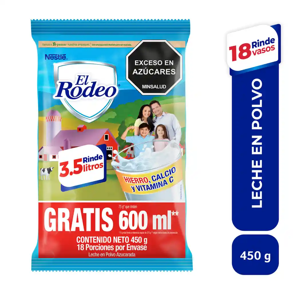 Leche en polvo EL RODEO azucarada x 450g gratis 75g