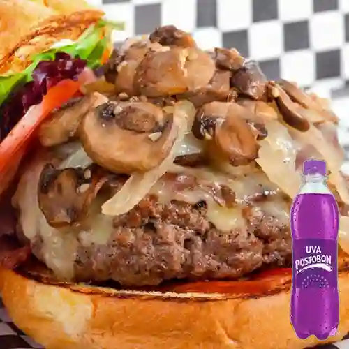 Combo Hamburguesa de Champiñones + Postobon Uva 400 ml