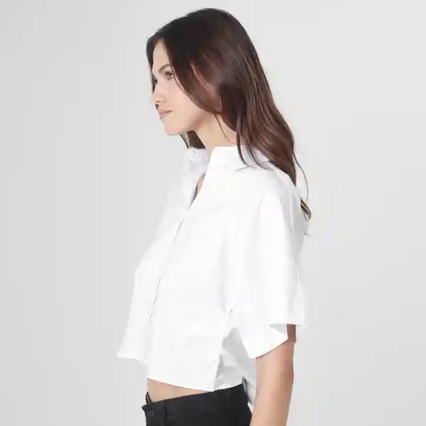 Blusa Cuello Camisero Manga Corta Blanco Talla S 718493