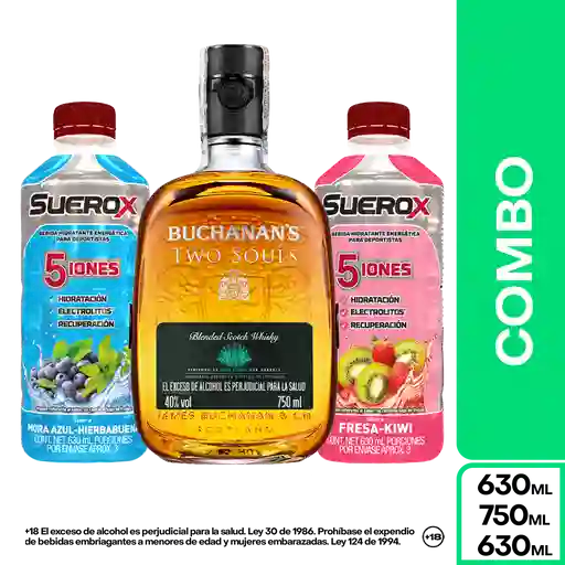 Combo Buchanans Two Souls 750 mL + Suerox Mora Azul + Fresa Kiwi