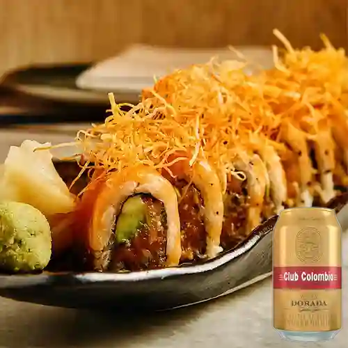 Combo Spicy Salmón Roll + Club col. Dorada Lta 330ml