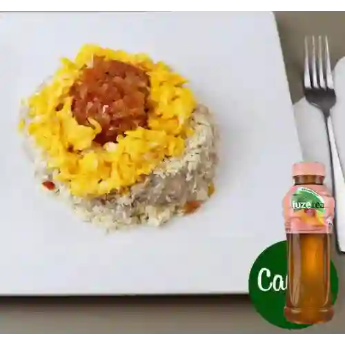 Cayeye c/Huevos Revueltos&Queso +Té Negro Fuzetea Durazno 400ml