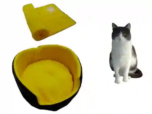 Cama Para Gato Grande + Cobija Térmica Grande Amarillo