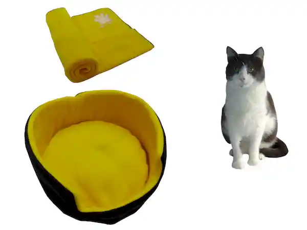 Cama Para Gato Grande + Cobija Térmica Grande Amarillo