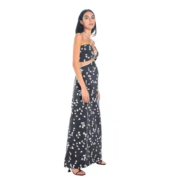 Vestido Clematis Estampado Liso Negro Talla L