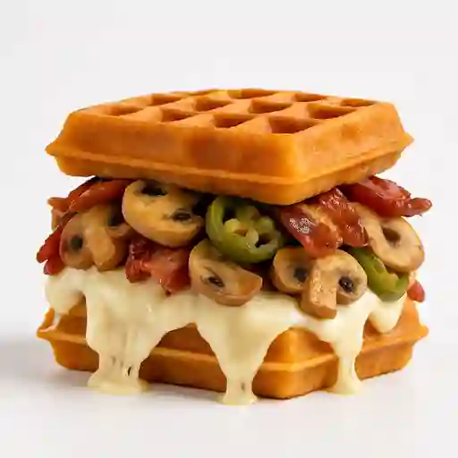 Waffle Fundido de Tocineta y Champiñón