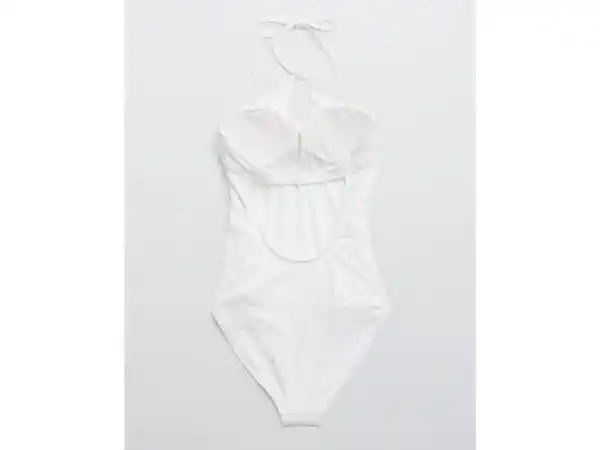 American Eagle Vestido Baño Jacquard Halter Blanco Small