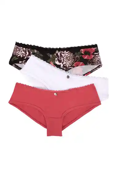 Lili Pink Calzón Hipster Blanco Rojo Print Flores T. S Ref.372