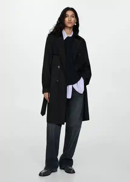 Saco Trench Polana Negro Talla XL Mujer Mango