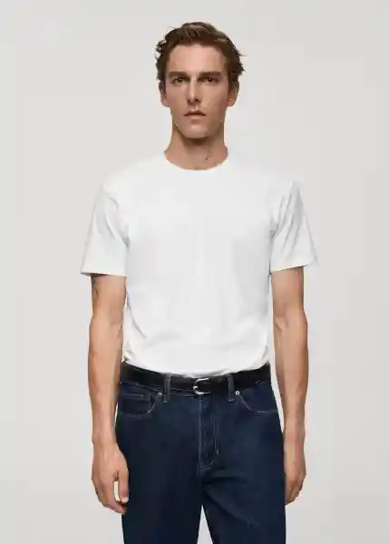 Camiseta Strech Blanco Talla L Hombre Mango