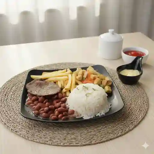 Almuerzo frijol carne asada