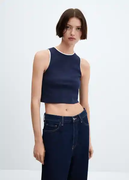 Top Contrast-H Mujer Navy Talla M Mango