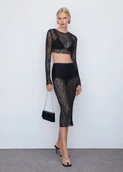 Falda Dali Negro Talla 34 Mujer Mango