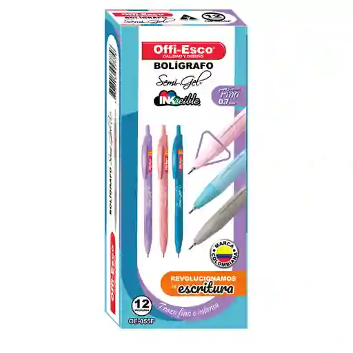 Offi-Esco Bolígrafo Semi Gel Retráctil Pastel OE-055F