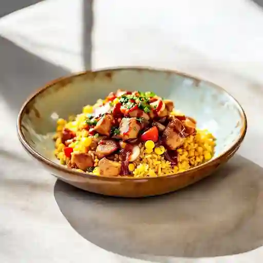 Arroz Con Trozos De Cerdo En Bbq