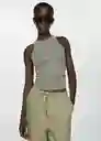 Pantalón Linen Verde Talla L Mujer Mango