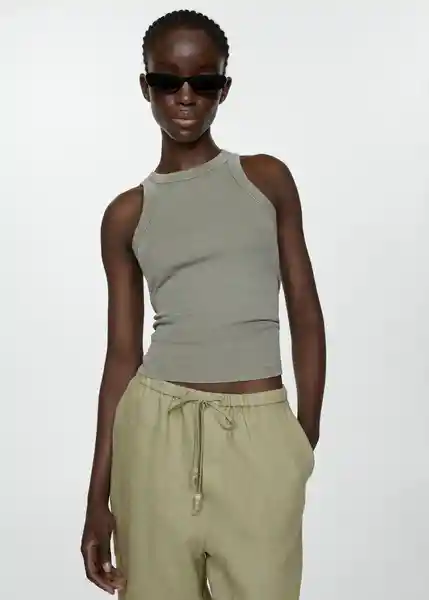 Pantalón Linen Verde Talla L Mujer Mango