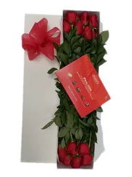 Caja De Rosas Rojas X24 Y Chocolates. Flores Frescas Ramo