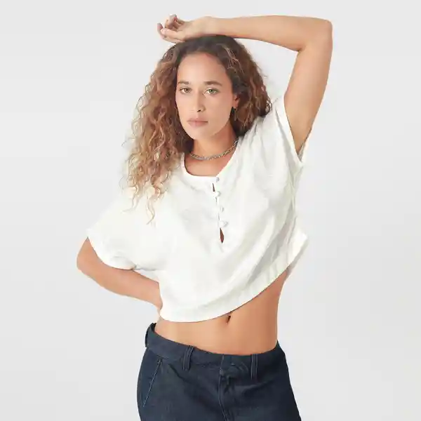 Blusa Cuello Redondo Manga Corta Blanco Talla S 718103