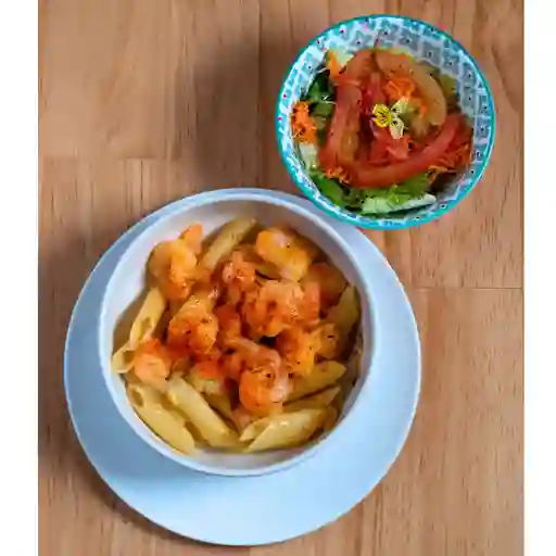 Pasta camarones al ajillo corta