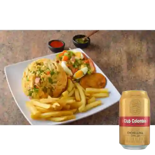 Combo Arroz c/ Pollo + Club col. Dorada Lta 330ml
