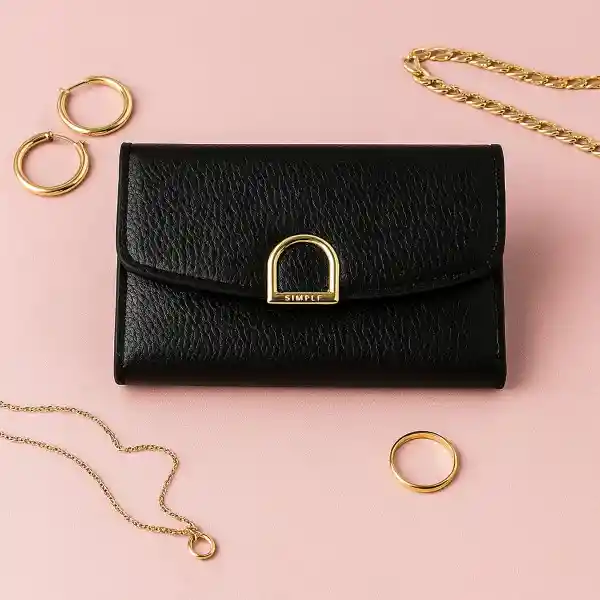 Cartera Para Mujer Con Hebilla Dorada Negro Serie Miniso
