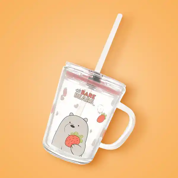 Vaso de Vidrio Con Pitillo we Bare Bears 400 mL Miniso