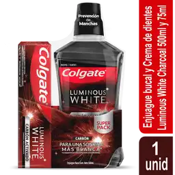 Colgate Enjuague Bucal + Crema Dental Luminous White Carbón