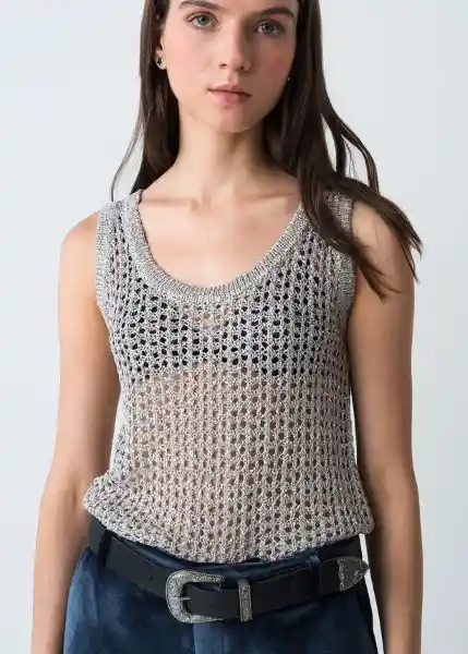 Suéter Tejido Mujer Gris Plateado Medio Talla L 483G079 Naf Naf