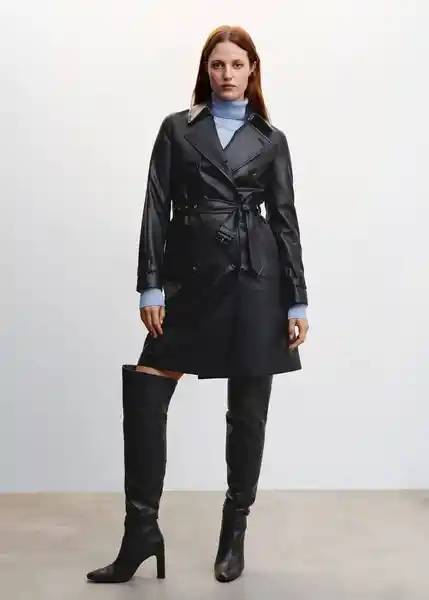 Gabardina Trench Polanapu Negro Talla 24 Mujer Mango