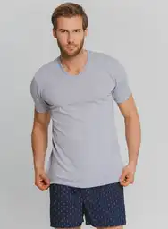 Camiseta Manga Corta Cuello en V Gris Jaspe Talla L Bronzini