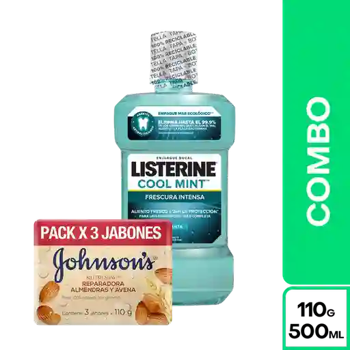 Combo Jabón Avena 110 g x 3 Und + Listerine Coolmint 500 mL