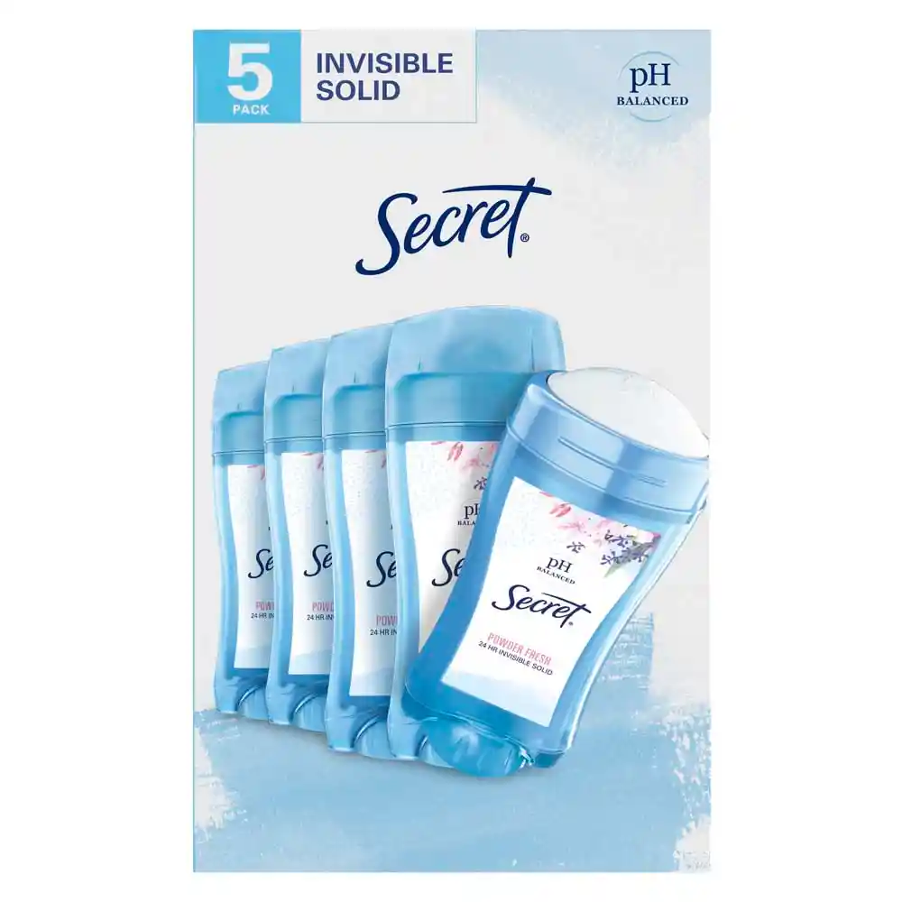 Secret Desodorante Antitranspirante Barra Invisible Mujer Powder Fresh 5 Unidades