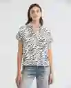 Camisa Mc Zebra Resort Crudo Creme Claro Talla S Mujer Chevignon