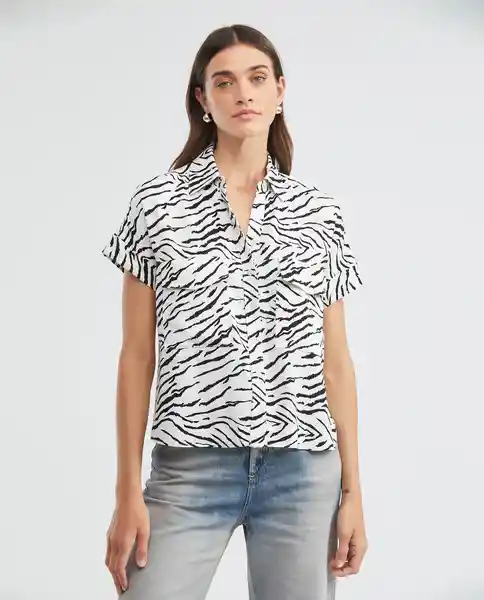 Camisa Mc Zebra Resort Crudo Creme Claro Talla S Mujer Chevignon