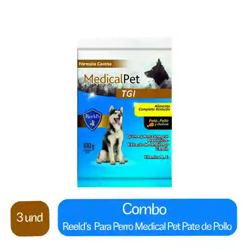 3 x Reeld's Alimento Humedo Para Perro Medical Pet Pate de Pollo
